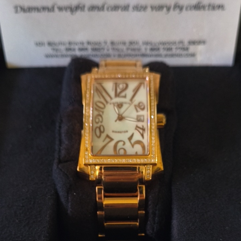 Gold Rectangular Watch with Brown Strap - image 1